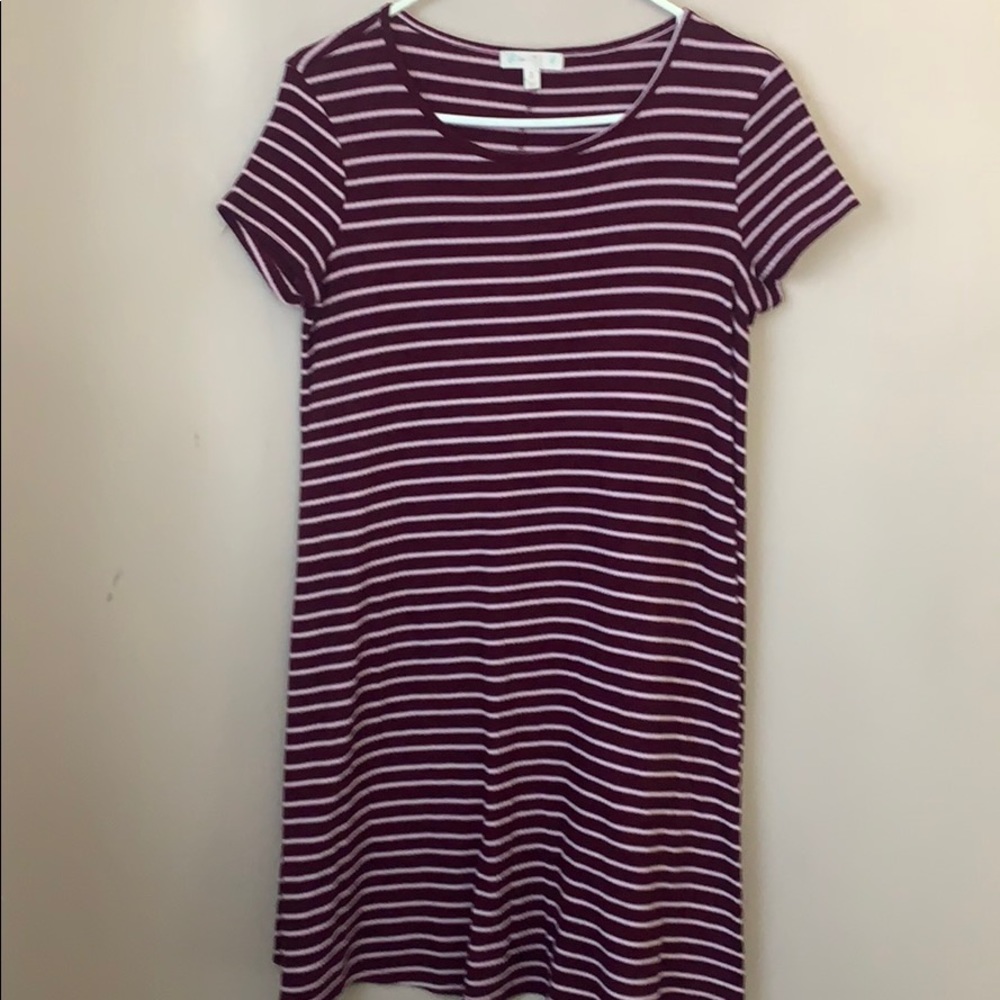 Maroon and white striped dress
